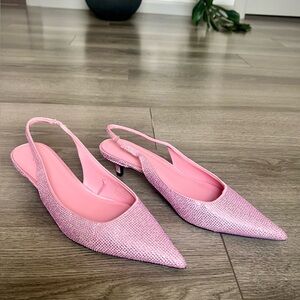 NWOT Zara Pink Rhinestone Slingback Kitten Heels Sz 8.5